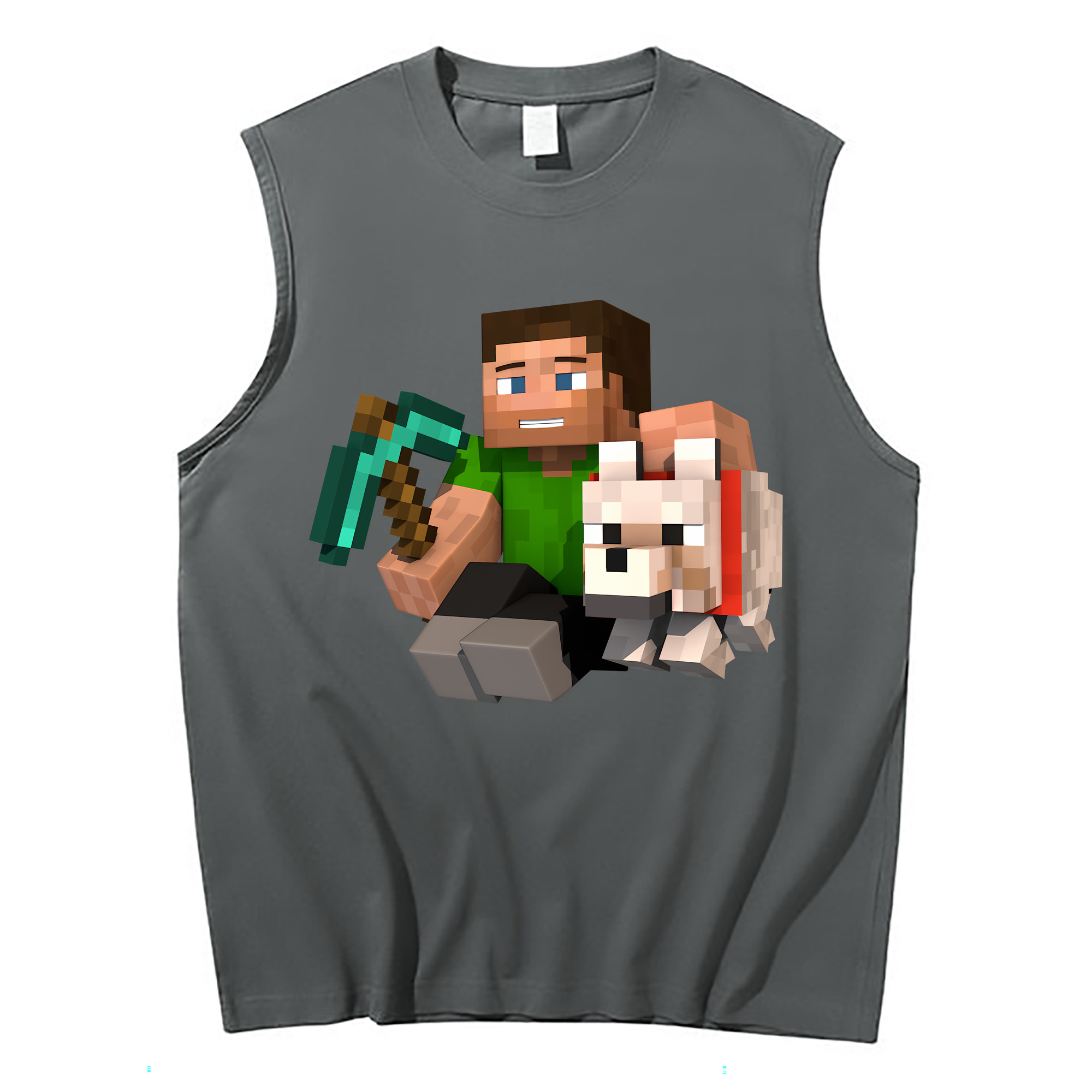 （画像用） マインクラフト ブロックの世界 Minecraft MC Block world コットン100％タンクトップ（フロントプリント）